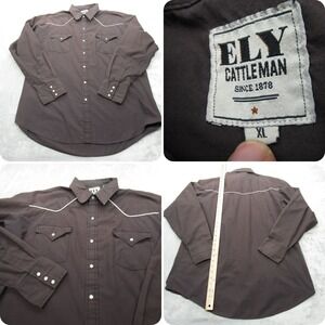 ELY Cattleman Pearl Snap Shirt Mens XL Brown Western Cowboy Long Sleeve VTG Fade
